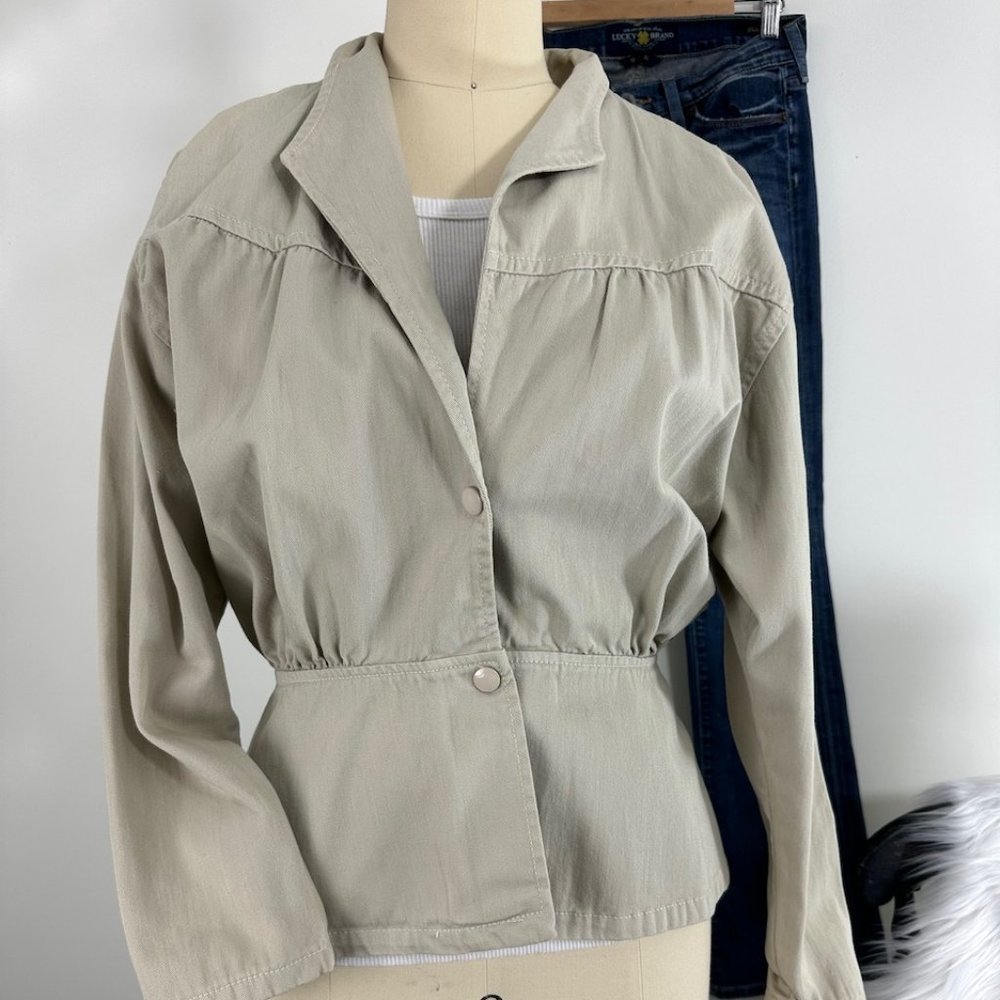Vtg Y2K Indie Peplum Khaki Moto Biker Jacket S